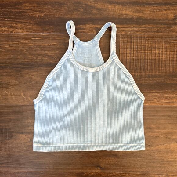 Free People Intimately Pale Light Blue Ribbed Crop Top Bra Bralette - xs /s - Picture 2 of 6